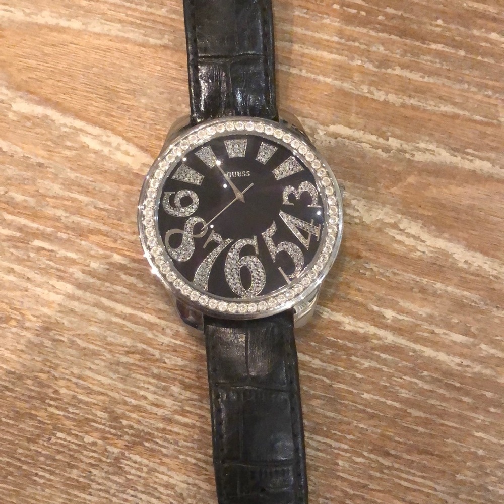 Guess black leather band watch